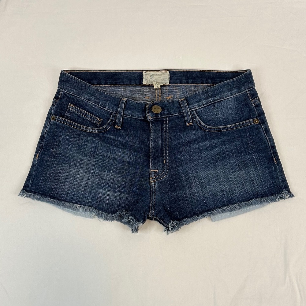Current Elliott‎ The Boyfriend Denim Shorts Raw Hem Blue Womens Size 25